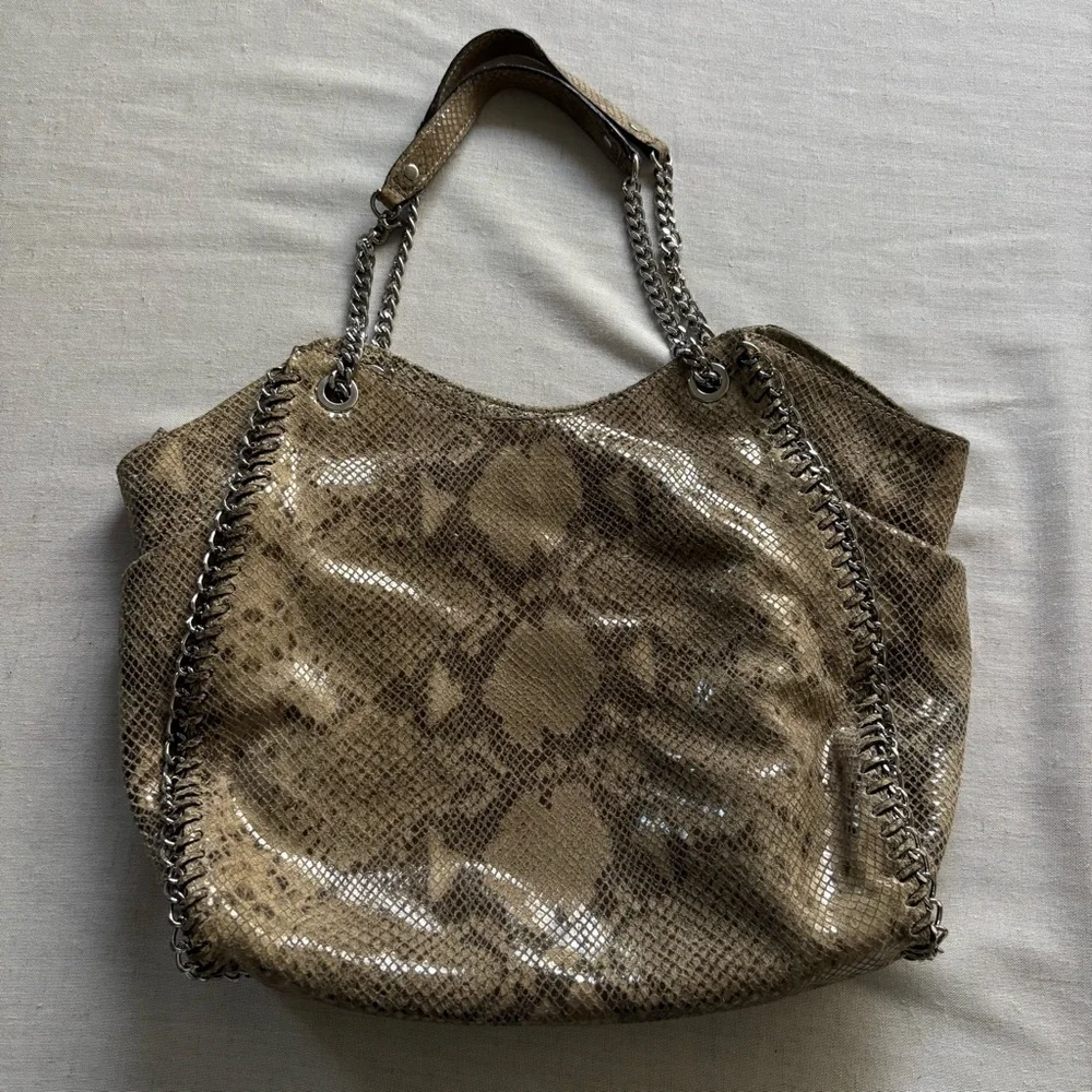 Michael Kors Jet Set Chain Faux Snakeskin Shoulder Tote - Picture 1 of 11